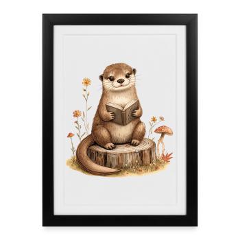 Otter Reading Fall Cozy Book Lover - Framed poster (27 × 37 cm) - black - Front
