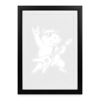 Capybara Rocker Capybara Metal Funny - Framed poster (27 × 37 cm) - black - Front