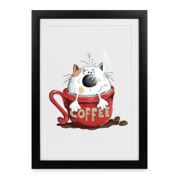 Chat et café - Affiche encadrée (27 × 37 cm) - noir - Devant