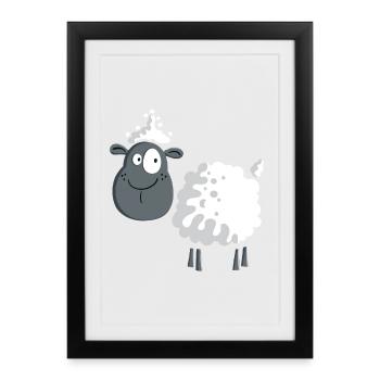 Schaf auf der Weide - Gerahmtes Poster (27 × 37 cm) - Schwarz - Vorne