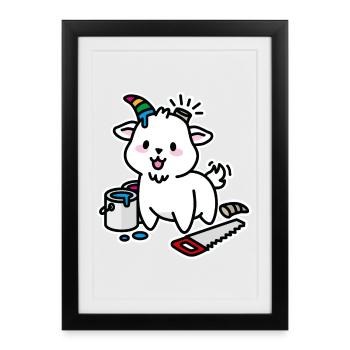 Unicorn DIY Kawaii Mignonne Capricorne Chèvre - Affiche encadrée (27 × 37 cm) - noir - Devant