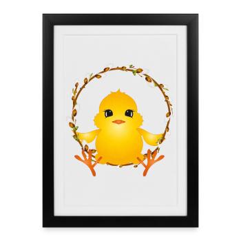 mignon poussin moelleux dans la petite couronne de saule - Affiche encadrée (27 × 37 cm) - noir - Devant