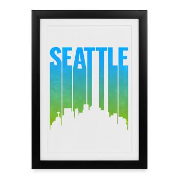 Estampe d’art au néon de la Skyline de Seattle - Affiche encadrée (27 × 37 cm) - noir - Devant
