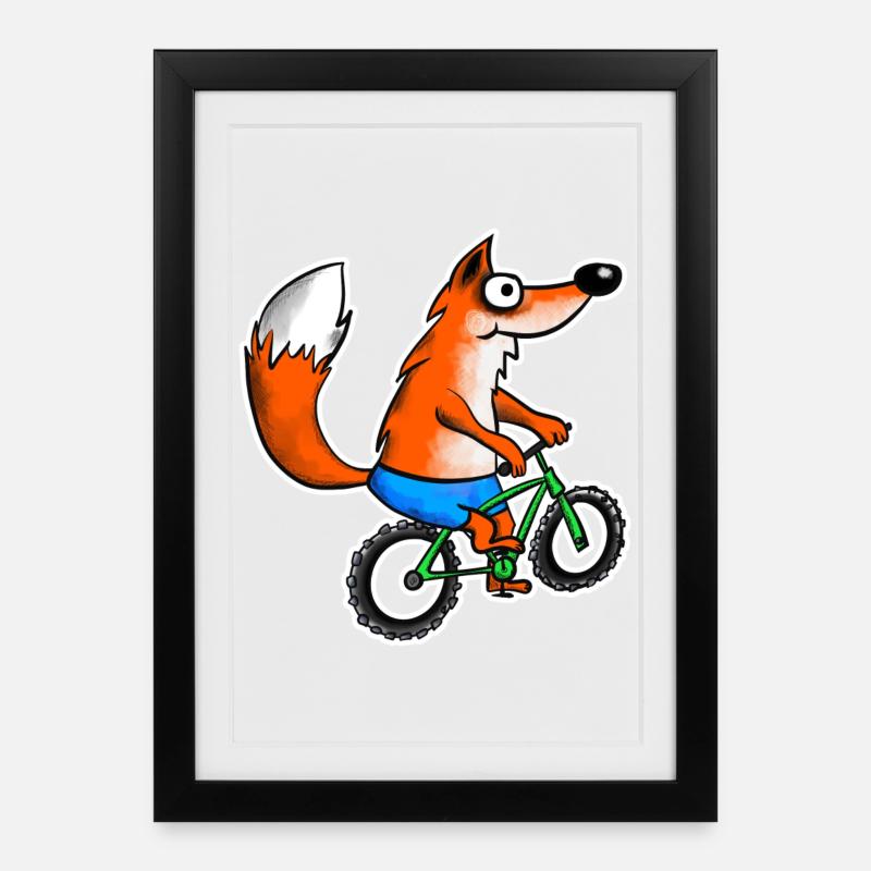 Renard avec VTT - Affiche encadrée (27 × 37 cm) - noir