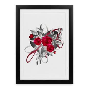 Composition argentée de la Saint-Valentin avec des roses - Affiche encadrée (27 × 37 cm) - noir - Devant