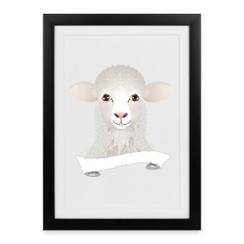 A cute sheep as a portrait with banner - Framed poster (27 × 37 cm) - black - Front