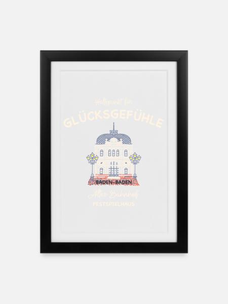 Baden-Baden, Festspielhaus Alter Bahnhof - Gerahmtes Poster (27 × 37 cm) - Schwarz