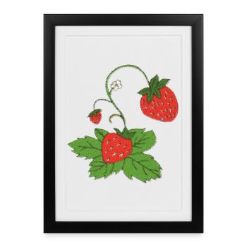 erdbeerpflanze impressionismus - Gerahmtes Poster (27 × 37 cm) - Schwarz - Vorne