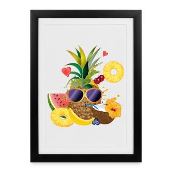 Motif d’été frais Ananas à la noix de - Affiche encadrée (27 × 37 cm) - noir - Devant