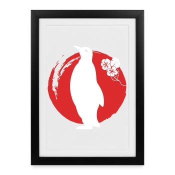 Silhouette de pingouin japonais - Affiche encadrée (27 × 37 cm) - noir - Devant
