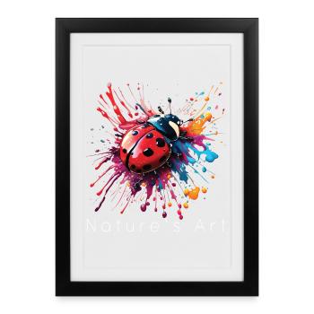 Buntes Marienkäfer-Design, Kunst der Natur, weißer Text - Gerahmtes Poster (27 × 37 cm) - Schwarz - Vorne