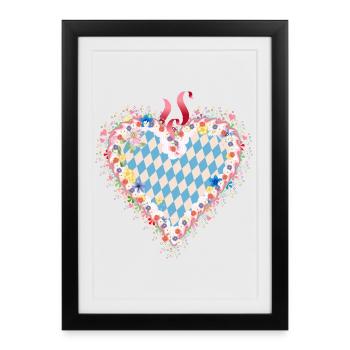 Forme de cœur en pain d’épices dans le style bavarois bleu et blanc - Affiche encadrée (27 × 37 cm) - noir - Devant