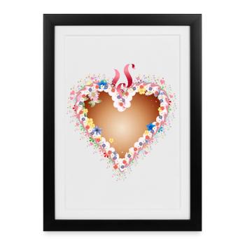 Festival folklorique cœur en pain d’épices avec glaçage et fleurs - Affiche encadrée (27 × 37 cm) - noir - Devant