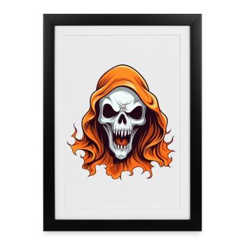 Totenkopf mit flammendem Haar - Gerahmtes Poster (27 × 37 cm) - Schwarz - Vorne