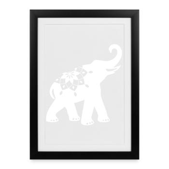 Yoga Elefant Ornament Mandala minimal Indien Tier - Gerahmtes Poster (27 × 37 cm) - Schwarz - Vorne