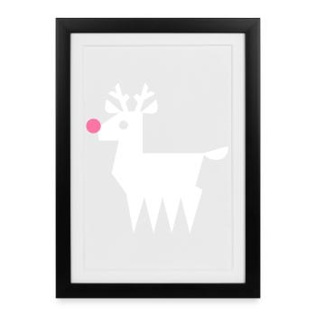 Renne Rudolf L blanc avec nez rose fluo - Affiche encadrée (27 × 37 cm) - noir - Devant