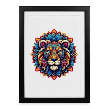 Lion décoré de mandalas - Affiche encadrée (27 × 37 cm) - noir - Devant