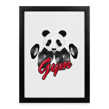 Bodybuilder Panda ours avec haltère dans le gymnase - Affiche encadrée (27 × 37 cm) - noir - Devant