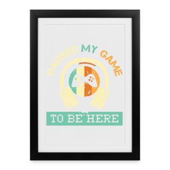 mis en pause mon jeu rétro vintage gaming logo gamer - Affiche encadrée (27 × 37 cm) - noir - Devant