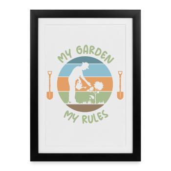 dictons drôles jardinier jardin amour logo rétro - Affiche encadrée (27 × 37 cm) - noir - Devant