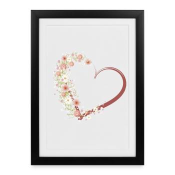 Heart Calligraphy Embellished Flowers and Baby's Breath - Framed poster (27 × 37 cm) - black - Front