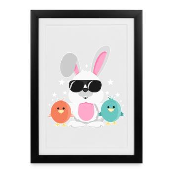Hase mit Sonnenbrille Küken Kaninchen Osterhase - Gerahmtes Poster (27 × 37 cm) - Schwarz - Vorne