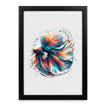 Betta Splendens Lumineux, Coloré - Affiche encadrée (27 × 37 cm) - noir - Devant