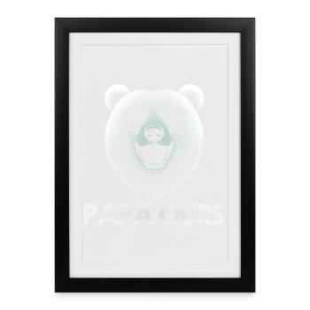 Tête ours cool avec lunettes de soleil. papa ours - Affiche encadrée (27 × 37 cm) - noir - Devant