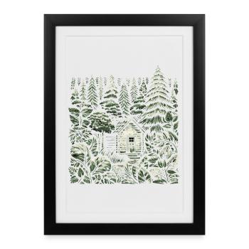 Vivre près de la nature avec une petite maison en forêt - Affiche encadrée (27 × 37 cm) - noir - Devant
