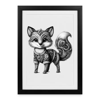 Renard astucieusement conçu en noir et blanc - Affiche encadrée (27 × 37 cm) - noir - Devant