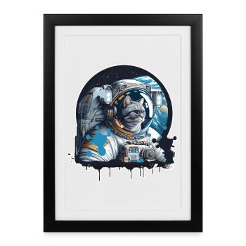 Eine Katze in einem Astronautenanzug - Gerahmtes Poster (27 × 37 cm) - Schwarz - Vorne
