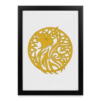 Loup en or et talisman porte bonheur - Affiche encadrée (27 × 37 cm) - noir - Devant