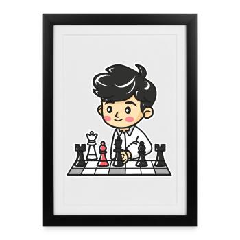 Chess Boy Cartoon - Framed poster (27 × 37 cm) - black - Front