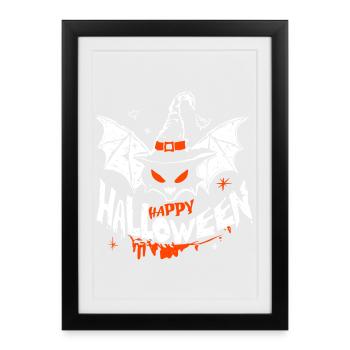Chauve-souris d’Halloween avec chapeau de sorcière - Fun Design - Affiche encadrée (27 × 37 cm) - noir - Devant