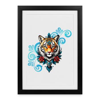 Tiger with floral decorations. - Framed poster (27 × 37 cm) - black - Front