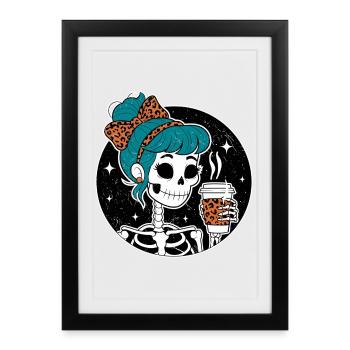 Funny Mexican Skeleton with Latte Coffee Halloween - Framed poster (27 × 37 cm) - black - Front