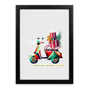 Scooter de Noël avec cadeaux pour Noël - Affiche encadrée (27 × 37 cm) - noir - Devant