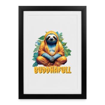 Bouddha Yoga Paresseux Humour Dieu Paresseux Nerd Sommeil - Affiche encadrée (27 × 37 cm) - noir - Devant