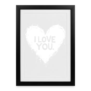 Je t’aime, blanc - Affiche encadrée (27 × 37 cm) - noir - Devant