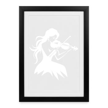 Geige Mädchen Zeichnung - Gerahmtes Poster (27 × 37 cm) - Schwarz - Vorne
