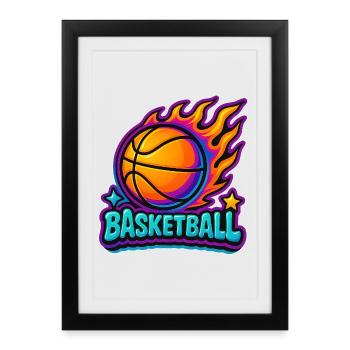 Basket-ball enflammé aux couleurs tendance - Affiche encadrée (27 × 37 cm) - noir - Devant