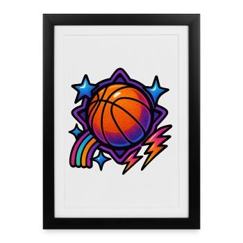 EleRetro Basketball Magic-Neon Sports Diamond Design - Affiche encadrée (27 × 37 cm) - noir - Devant