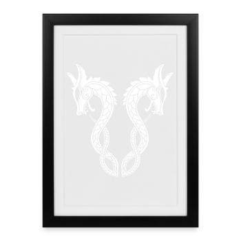 Dragon blanc à deux têtes - Affiche encadrée (27 × 37 cm) - noir - Devant