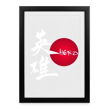 Le mot héros en japonais - Affiche encadrée (27 × 37 cm) - noir - Devant
