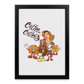 Pause-café – Style rétro et biscuits mignons - Affiche encadrée (27 × 37 cm) - noir - Devant
