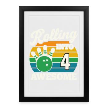 Rétro Bowling 4ème Anniversaire Design - Affiche encadrée (27 × 37 cm) - noir - Devant