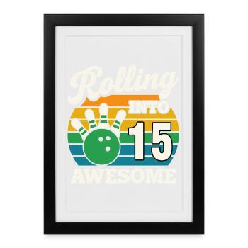 Célébration du 15e anniversaire de Retro Bowling - Affiche encadrée (27 × 37 cm) - noir - Devant