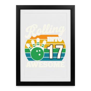 Retro Bowling 17e anniversaire Tee - Affiche encadrée (27 × 37 cm) - noir - Devant