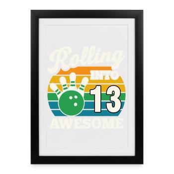 Retro Bowling 13e anniversaire Tee - Affiche encadrée (27 × 37 cm) - noir - Devant