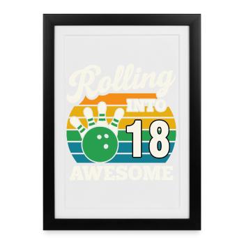 Bowling rétro célébration du 18e anniversaire - Affiche encadrée (27 × 37 cm) - noir - Devant